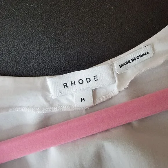 RHODE Dress Size Med White Nisha Puff-Sleeve Cotton Poplin Pockets Unlin… - Picture 5 of 16